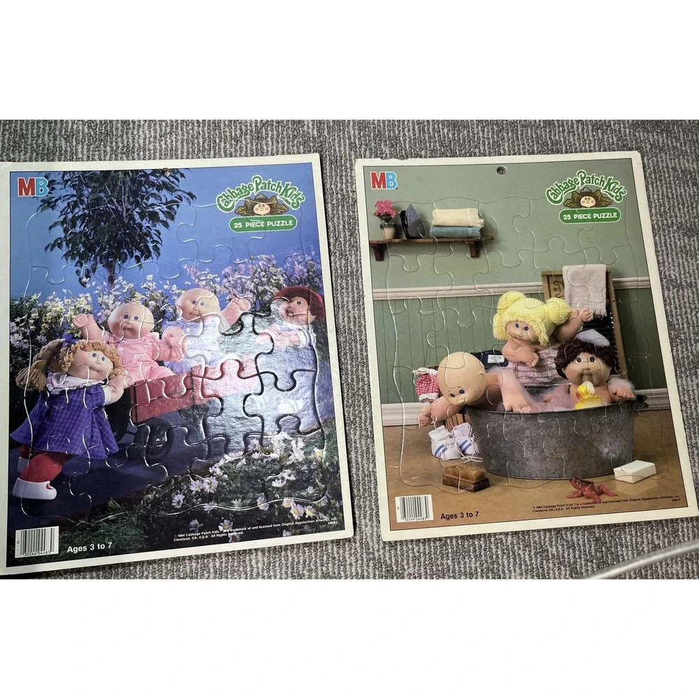 Vintage Milton‎ Bradley Cabbage Patch Kids 25 Piece Tray Puzzles Lot 2 1984